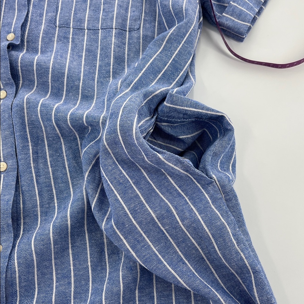 Old Navy Blue Striped linen blend dress clean girl nautical minimal button front - Picture 6 of 9